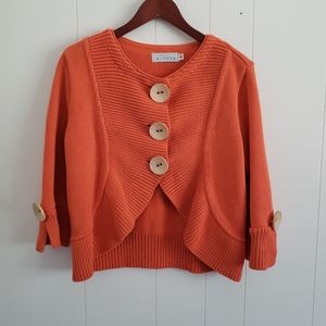 Willow Heavy Knit Wood Button Orange Cardigan